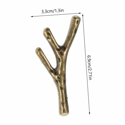 Gold branch shape cabinet knob showing measurements, part of Branch Shape Cabinet Knobs 4 Piece Set for Cabinets and Drawers.