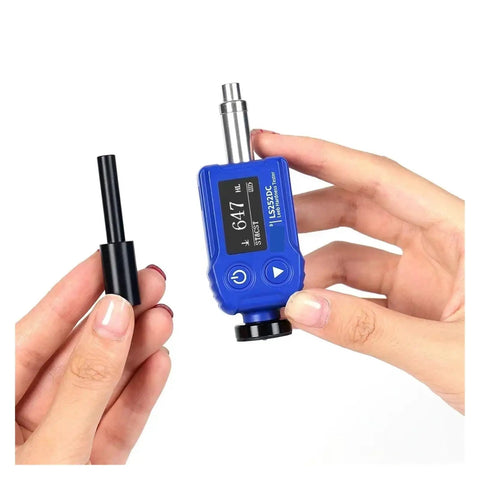 Tough As Nails And Ridiculously Lightweight DC Impact Device Leeb Hardness Tester for Metal Grading handheld with probe display.