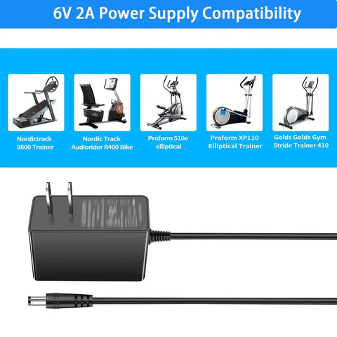 6V 2A Power Supply Cord For Elliptical Machines 1.8m Cable DC 5.5x2.5mm Port Compatible 5 Machines Displayed