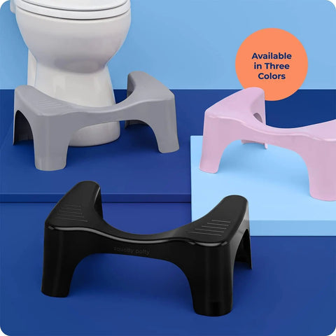 Toilet Stool That Elevates Your Poop Game, Curve Lightweight And Sleek Black 7 Inch Design displayed with gray and pink variants.