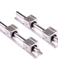 Image of 2 Pcs Set Linear Rail SBR10 Block Supported Guide With 4 SBR10UU Bearing Blocks for CNC Machines, showing compact design.