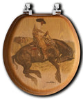 Round Toilet Seat In Oak Veneer With Western Image Sun Fishin Son Of A Gun Print, Ships Fully Assembled, Durable Pigment Ink Artwork