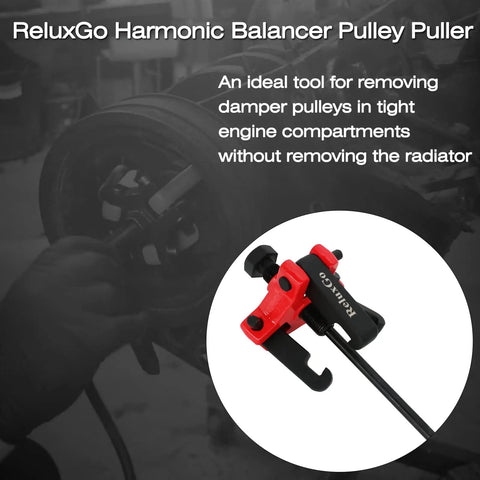 Adjustable 3 Jaw Harmonic Balancer Puller Tool Kit in use on auto engine damper, highlighting removing pulleys in tight spaces.