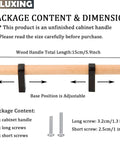 Adjustable Wood Cabinet Hardware Handles Pack Of 6 Unfinished DIY Pulls for cabinets with dimensions and screw sizes shown.