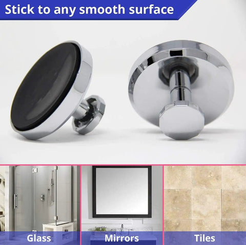 No Drill Suction Cup Hooks 2 Pack For Shower Towels Storage On Tile Glass, chrome finish on smooth surfaces