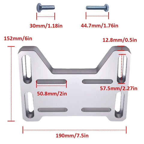 Adjustable Mini Bike Mounting Plate Adapter Bracket For 79Cc 97Cc 100Cc Coleman CT100U CC100X Baja DoodleBug DB30 Motovox MBX10 MBX11 For Predator 212Cc Tecumseh 4 Stroke Engines Aluminum Alloy Build That Keeps Your Engine Solid And Reduces Vibration detailed dimensions with screws