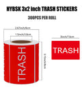 Trash Stickers 300 Pack 3x2 Inch Red Labels With Bold White TRASH For Bins In Home Office And Warehouse Glossy Paper Roll Easy Disposal Reminder Signage, roll size shown