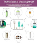 Diagram of 5 In 1 Electric Bottle Brush Cleaner with attachments for cups, sports bottles, and mason jars.