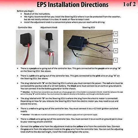EPS Installation Directions for Universal Electric Power Steering Conversion Kit For Sandrails And Dune Buggies With Factory Manual Boxes