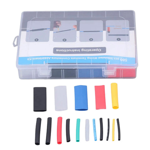 Ultimate 580pc Heat Shrink Tubing Bundle Featuring Insulated Sheathing For Top Tier Electrical Safety, Wire Bundling Magic, Mechanical Defense, Color Coding Hacks And Cable Joint Protection Perfect For Your Next DIY Masterpiece Or Daily Maintenance, assorted tubes in case