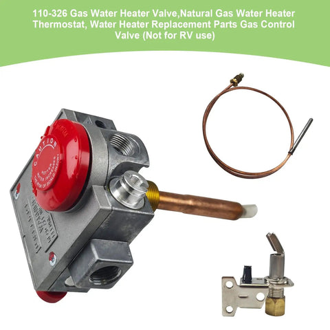 Natural Gas Water Heater Valve And Thermostat Replacement Parts Kit With 3.8 In Shank And Copper Probe Eco Shutoff Safety System