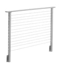 This 12 Foot Cable Railing Kit Brings Serious Style To Any Deck Or Patio Featuring Pre Drilled Metal Posts Marine Grade Stainless Wire All Necessary Tools And Hardware In Smooth Grey With A No Fuss Face Mount Assembly - View of pre-drilled metal posts with horizontal stainless wire.