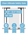 Clear Ultimate Baby Gate With Auto Close Walk Through No Fuss Safe Step Design Secure Handle Pressure Mounted Stairs Gate Warm Black Finish Fits Openings 44.5 To 48 Inches Includes 2x8 Extensions, shown in image