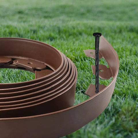 20 Ft Landscape Edging Kit With Brown 2-Inch Tall Border, 20 Easy-Install Plastic Stakes And 8-Inch Spiral Anchoring Spikes