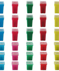 Colorful cylindrical containers in rows, showcasing diverse color options and sizes for multiple uses.