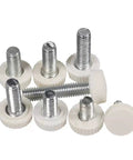 M4x18mm Knurled Thumb Screws Set Of 20, white round head threaded knob grips, shown in a pile, ideal for hardware and furniture projects.