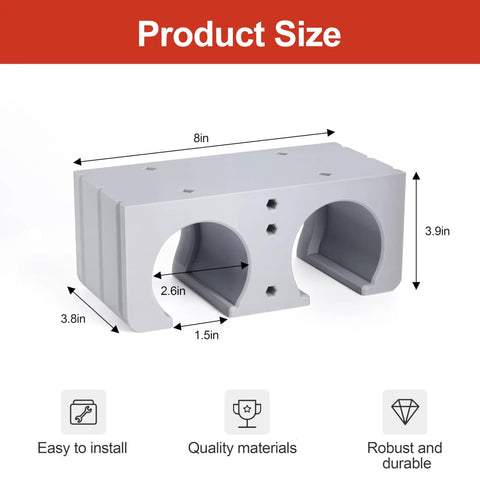 Double Slot Wall Mount Drill Holder For M18 M12 Cordless Drills And Impact Drivers, PETG Durable Rack, product dimensions shown.