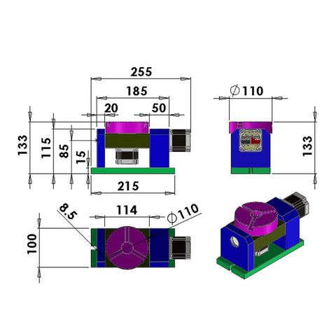 Dope Precision Stepper Motor System For CNC Machines With 85mm Center Height 4th Axis 5th Axis Rotary Dividing Head 50 To 1 Harmonic Reducer Gearbox Low Noise And High Accuracy Built To Last Hysteresis, dimension drawing