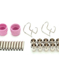 Top Shred Plasma Cutting Torch Consumables 24 Pack Copper Electrodes Contact Tips And Ceramics For Pro Grade High Heat Easy Swap Performance components including pink ceramic cups and metal contact tips.