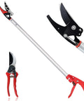 32 Inch Cut And Hold Pruner With Rotating Cutter Head For Long Reach Pruning, shown with red aluminum handles
