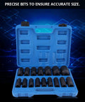 Pro 16-Piece 1/2 Inch Drive Hex Bit Socket Set For Auto Repair CrMo Steel Heavy Duty Impact Tool Kit With Size Imprints For Quick Grabbing, blue case open