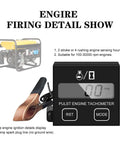 Inductive Digital Tachometer for Engines With Sleep Mode RPM Gauge display and clip-on spark plug wire for RPM reading.