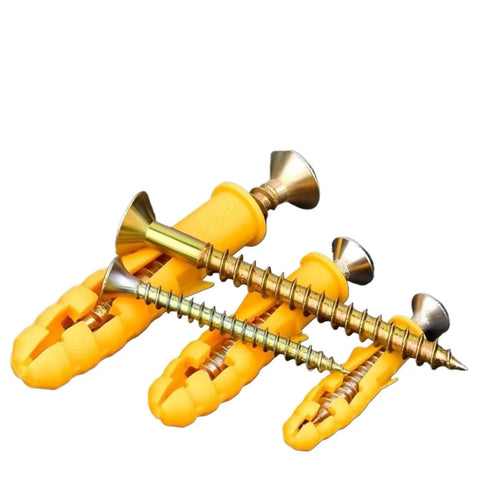 All Purpose Drywall Anchors And Screws Kit, 50 Sets Self-Tapping Wall Plugs And Screws, No-Prep Install, Self-Drilling, Yellow Zinc Plated Carbon Steel, Rust Resistant DIY Friendly Mounting Set For Cabinets, Shelves, TVs, And Decor. yellow drywall anchors with screws