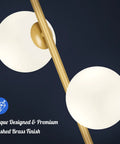 Frosted Glass Globe Floor Lamp With Contemporary LED Lighting In Antique Brass Finish showing dual light globes on pole