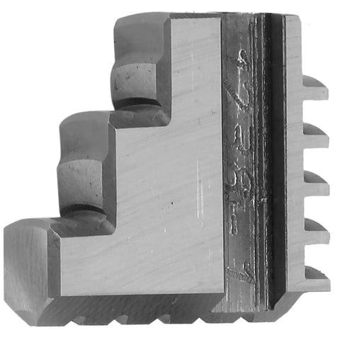 Bulletproof Three Piece Inside And Outside Jaw Chuck Set Featuring Self Centering Grip For Lathe Machining Precision Metalworking Tools close-up of hardened steel jaw component.