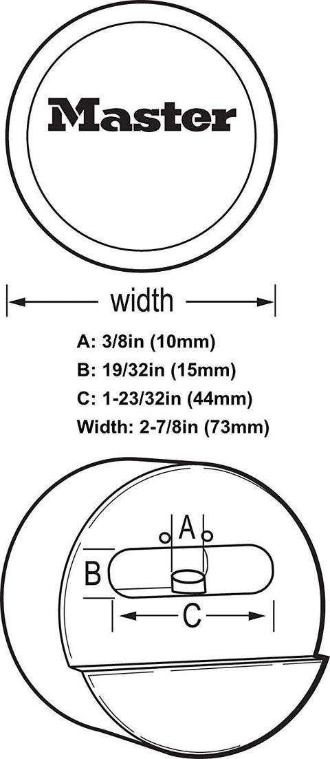 Diagram of Hidden Shackle Padlocks Set Keyed Alike Three Locks With Six Keys Workhorse Grade Diecast Zinc Body showing dimensions.
