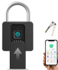 Smart Fingerprint Padlock With Waterproof Design, Key Backup, Mobile App Control, shown with smartphone and keys.