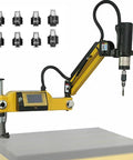 Heavy Duty 360 Universal Electric Tapping Machine M3 Through M16 With Touch Screen 1000mm Arm showing eight collets and adjustable arm.