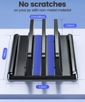 Vertical Laptop Stand For Desk With Dual Slots Space Saving 4 In 1 Design Adjustable Width Laptop Organizer front view