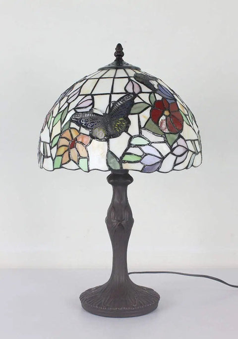 Butterfly Tiffany Style Stained Glass Table Lamp Night Light with 12 Inch Lampshade on a decorative base, 18 Inch Tall Home Lighting.