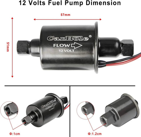 12V Universal Electric Fuel Pump With 5 To 9 PSI Output And 30 GPH Flow For Gasoline And Diesel Transfer Five Sixteenth Inch Inlet And Outlet, Black