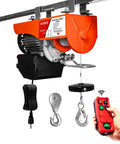Electric Hoist With Wireless Remote Control 440 880 1320 2200 Lbs Lift Capacity For Garage Ceiling Crane Zinc Plated Steel Hoist With Emergency Stop Switch, showing remote control and hooks