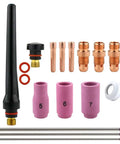 Stubby Setup TIG Torch Consumables Kit for 17, 18, 26 Series with tungsten tips, nozzles, collets, and O-rings