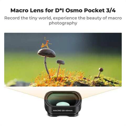 Effect Lens And ND Filter Kit For DJI Osmo Pocket 4/3, macro detail with 10X macro lens capturing small insect on mushroom