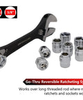 Go-Through 11Pc Mechanic Socket Set With 3/8 Inch Ratchet, 6 Point Sockets, And 3 In 1 Black Oxide Adjustable Wrench displayed
