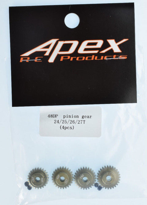 48 Pitch Aluminum Pinion Gear Set for RC Cars, Trucks and Off Road Rigs, Fits Motors With One Eighth Inch Output Shaft, Works With Most 540 And 550 Size Motors, Lightweight Aluminum Build, Includes Four Set Screws