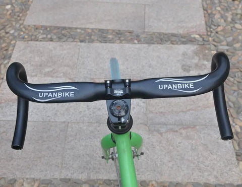 Aero Drop Bar Road Bike Handlebar 31.8mm Clamp 420mm Length AL7075 Aluminum, mounted on green bike for low air resistance.