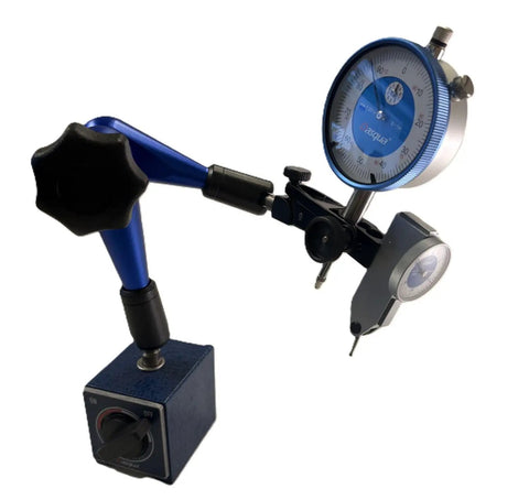 Image of Pro Grade Dial Test Indicator Set with Magnetic Base for Machinists, including 0.03 inch and 0 to 1 inch indicators.