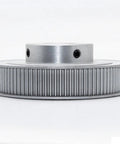 Solid 100 Tooth HTD 3M Timing Belt Pulley Set Made From Heavy Duty Aluminum Alloy 10 Piece Kit With 15 Mm Width and Quick Swap Bore Options side view of pulley