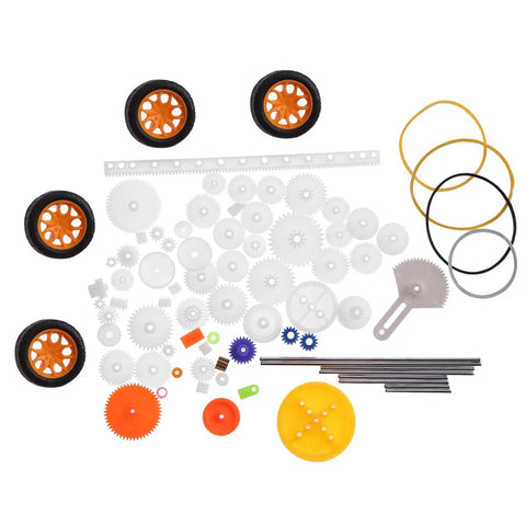 78 Piece DIY Gear And Pulley Kit With Plastic Gears Rack Kits And Shaft Belts For Hobbyists And Makers Includes Axles Tires