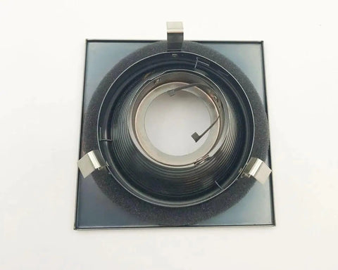 4" Low Voltage recessed Lighting Satin Stepped Baffle Antique Bronze Square Trim showing internal mechanism and square trim design.