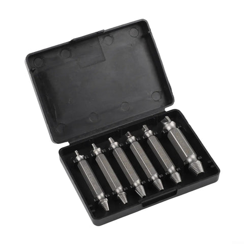 Heavy Duty Double Headed Screw Extractor Set 6 Pieces Removes Stripped Rusty Broken Bolts Like A Champ High Speed Steel Drill Bits 2-12mm in case