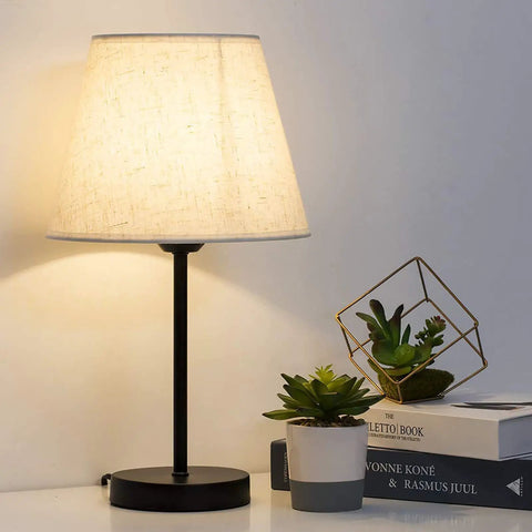 Two Pack Bedside Table Lamps Set for Bedroom and Living Room, Modern Small Desk Lamps with Ivory White Shade, Silver Finish
