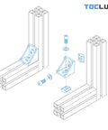 Diagram of Durable Black Anodized 20 Set Corner Bracket Pro Kit For 2020 And 2040 Aluminum Extrusion With Bracket Gussets M5