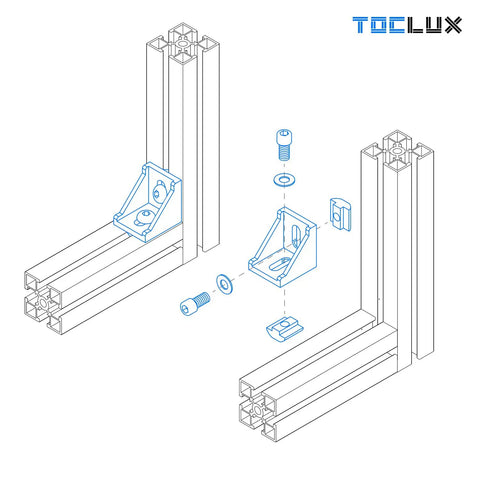 Diagram of Durable Black Anodized 20 Set Corner Bracket Pro Kit For 2020 And 2040 Aluminum Extrusion With Bracket Gussets M5