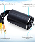 Beefy Torque 3660 Brushless RC Boat Motor, 2150 KV, 4 Pole, 5mm Shaft, Water Cooling Jacket with wires and plugs visible